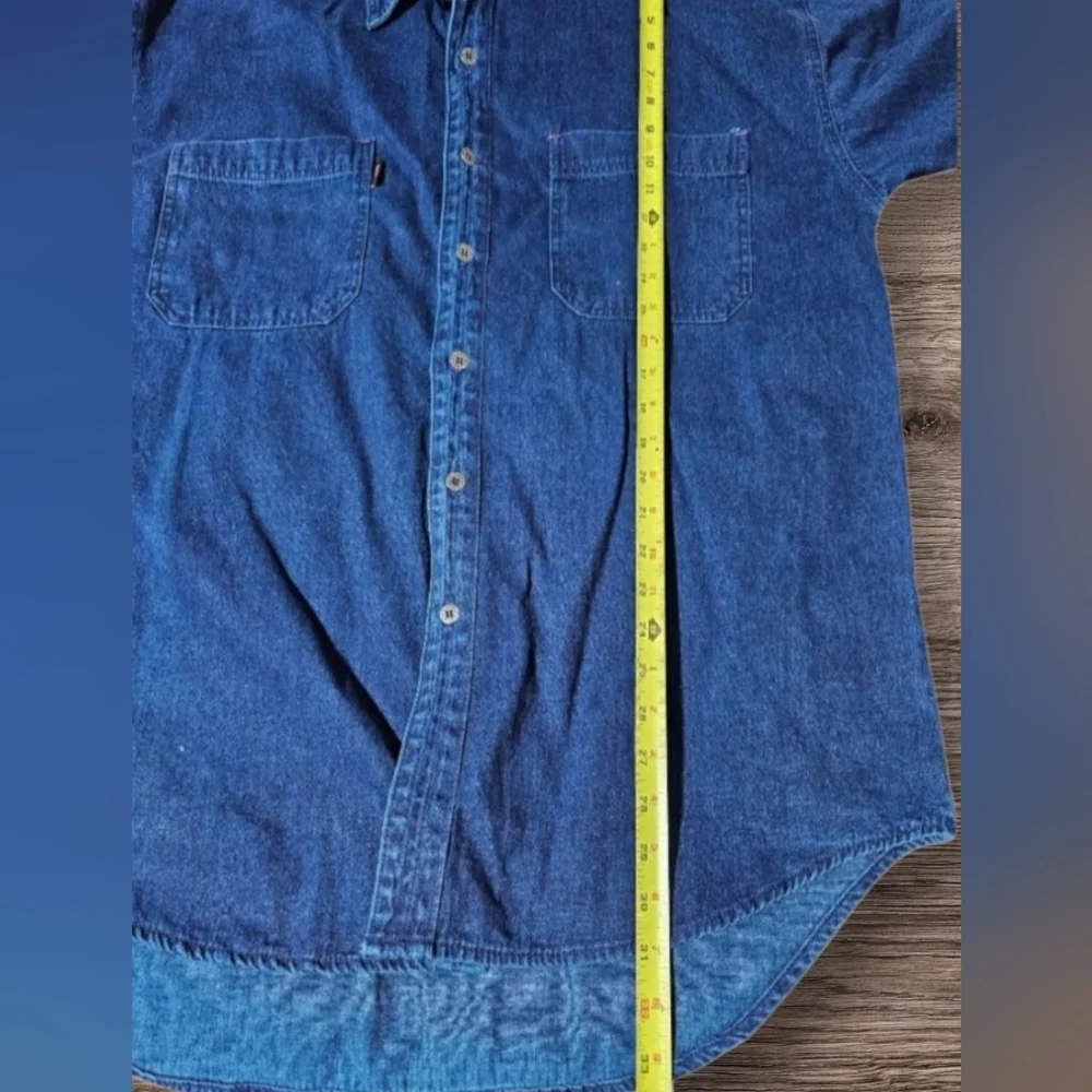 Vintage MARIO Denim Flannel L Shirt Button Up Ralph Lauren Carhartt Wrangler 90s - Picture 10 of 13